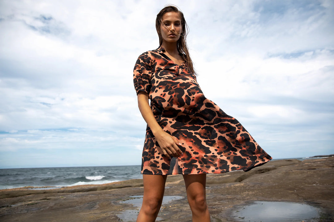 oneseason - Middy Grace Cotton Dress Terra Leopard
