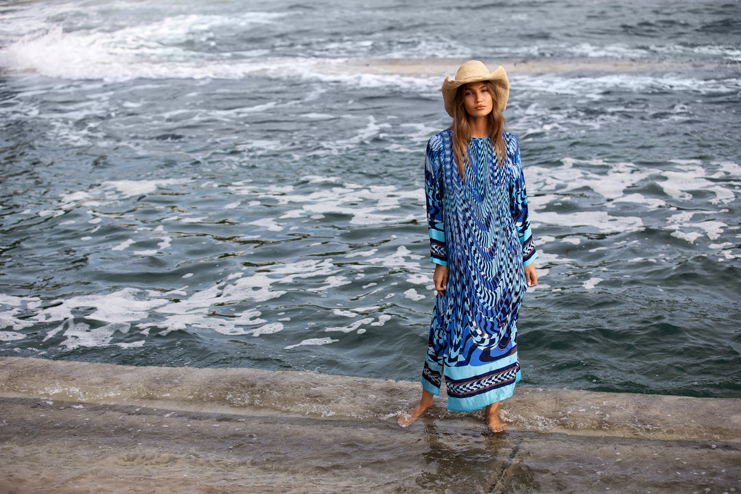 oneseason - Sienna Viscose/Crepe Dress in Topaz Riveria