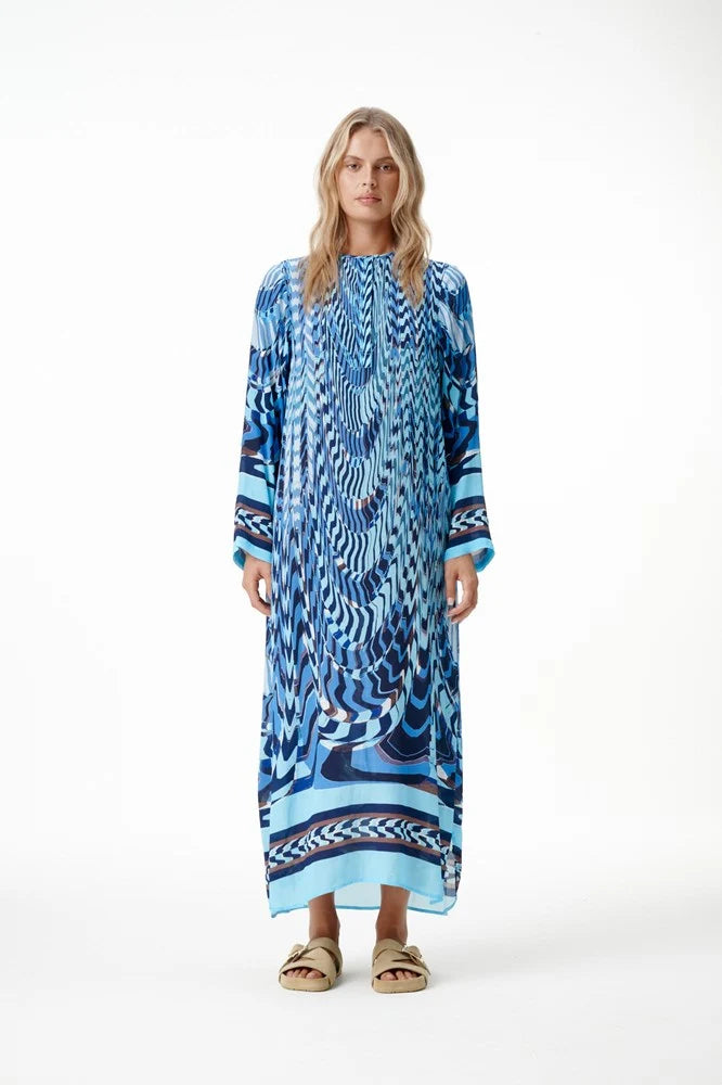 oneseason - Sienna Viscose/Crepe Dress in Topaz Riveria