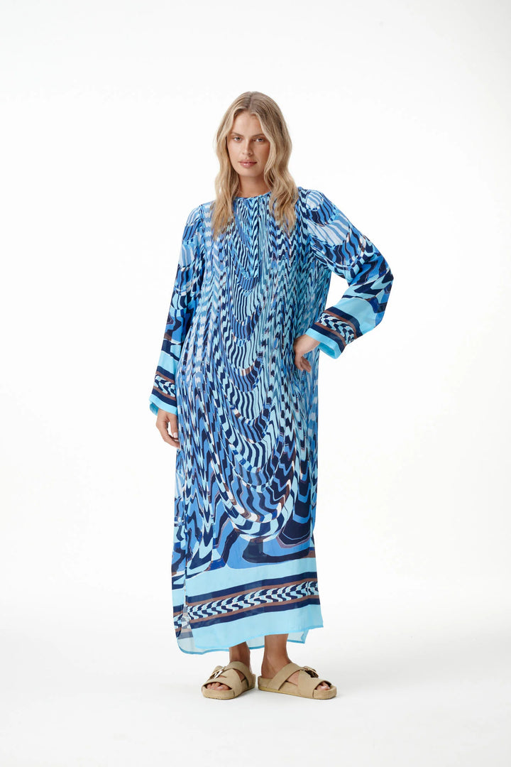 oneseason - Sienna Viscose/Crepe Dress in Topaz Riveria