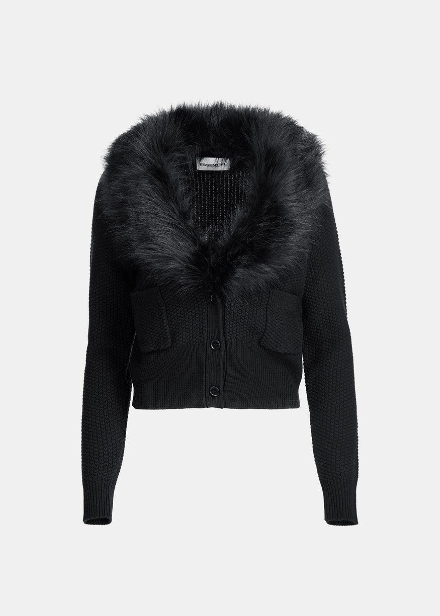 Essentiel Antwerp - Wool Cardigan with Faux Fur Collar